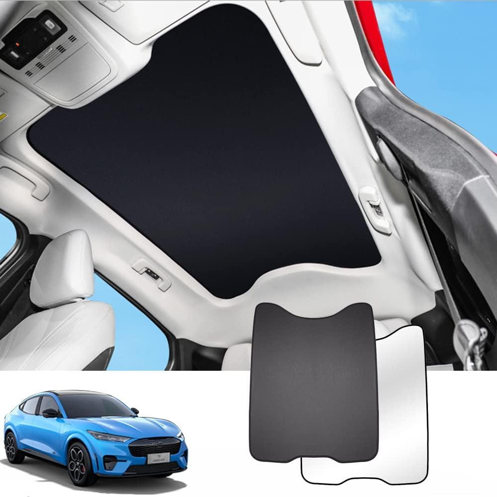 Blazeray for Ford Mustang 2021 2022 2023 2024 2025 Mach E Sunshade, Mach-E Accessories,Foldable Glass Roof Sunshade with Sunroof Reflective Covers,Blocks 99% UV Rays and Keep Cool(Black)