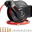 Retractable Air Hose Reel, Auto Rewind 3/8" x 100 FT Hybrid Polymer Hose | Heavy-duty Air Compressor Hose Reel, 6.56 FT Lead-in, Max 300 PSI, 180° Swivel, Wall/Ceiling Mount for Garage, Home Studio