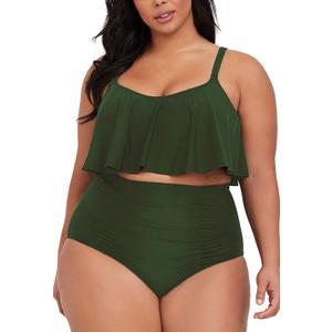 Sovoyontee Women's 2 Piece Plus Size High Waisted Swimsuit Bathing Suit (3X-Large Plus, Army Green)