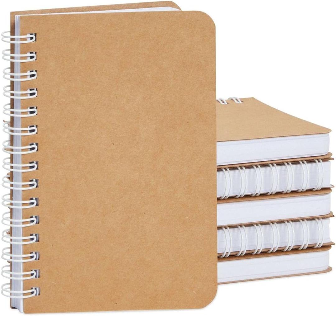 Bright Creations Mini Kraft Notebooks, Unlined A6 Spiral 90-Sheet Plain Journal (3.5x5.5 In, 6 Pack)