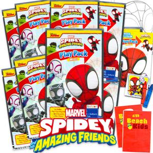 Marvel 8 Pc Spidey and His Amazing Friends Mini Party Favors Set - Bundle 8 Play Packs with Mini Coloring Books, Stickers, and Goodie Bags | Spidey Birthday Party Supplies Decorations