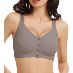 Gailife V Neck Jelly Front Closure Bras for Women Wireless Full Coverage Mastectomy Bralettes Seamless Everyday Bra (XX-Large, Grey)