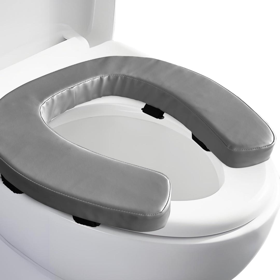 Toilet Seat Cushion with 2-inch High-Density Foam,Toilet Seat Riser-Suitable for Standard,Elongated Toilet Seats Commode Chairs Raised Toilet Seats(Grey) 