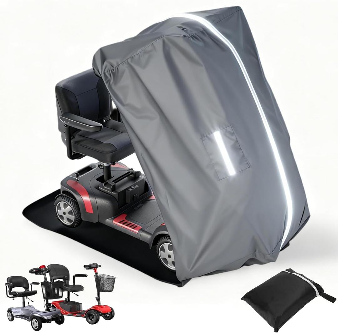 Mobility Scooter Storage Cover, Heavy Duty 1680D Oxford Fabric Electric Wheelchair Cover Waterproof, Wheelchair Cover for Travel Outdoor, 360  Full Coverage, L49 x W23 x H41, Grey