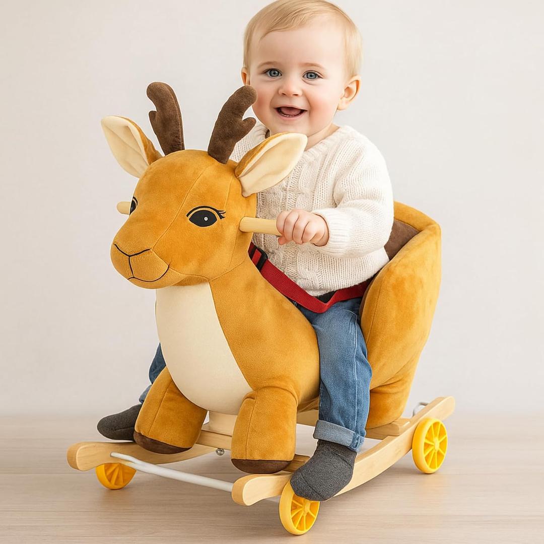 Arrowbash 2-in-1 Rocking Horse Ride-on Toy Music Safety Belt Age 1-3, 16.93 inches x 25.2 inches x 13.39 inches