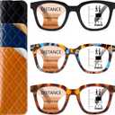 3 Pack Near-range Workspace Progressive Reading Glasses for Women Men Square Oprah Style Blue Light Blocking Readers (Black+leopard+blue Leopard)