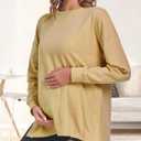 Ecavus Women's Casual Maternity Shirts Long Sleeve Soft and Comfy Pregnancy Tee Tops Side Split Maternity Clothes (XXXL)