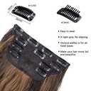 4Pcs Clip in Hair Extensions, 20 Inches Long Wavy Synthetic Brown Hair Extensions Clip in, for Women and Girls (Color: Dark Brown with Light Brown Highlights)