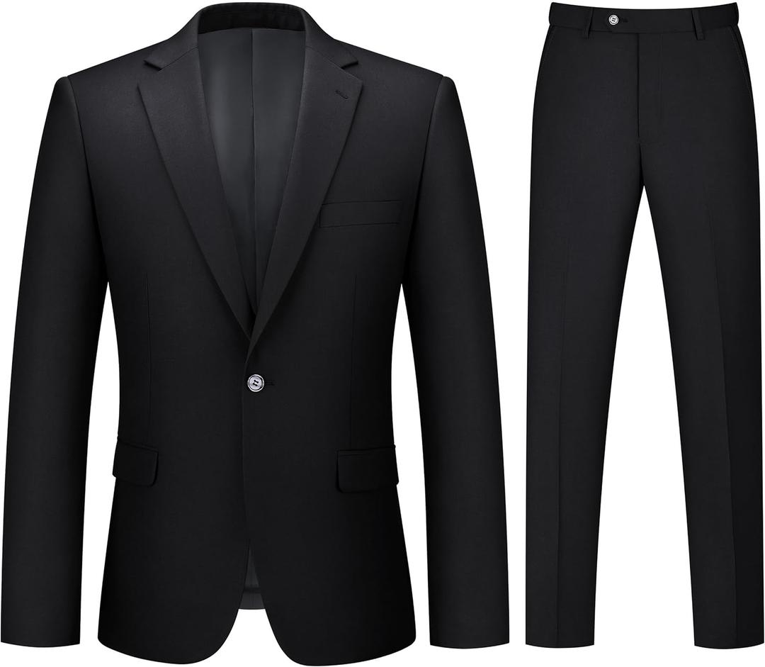 Mens Suit 2 Piece Suits for Men One Button Slim Fit Solid Jacket & Pants Tuxedo Set Business Wedding Party (Small, Black)