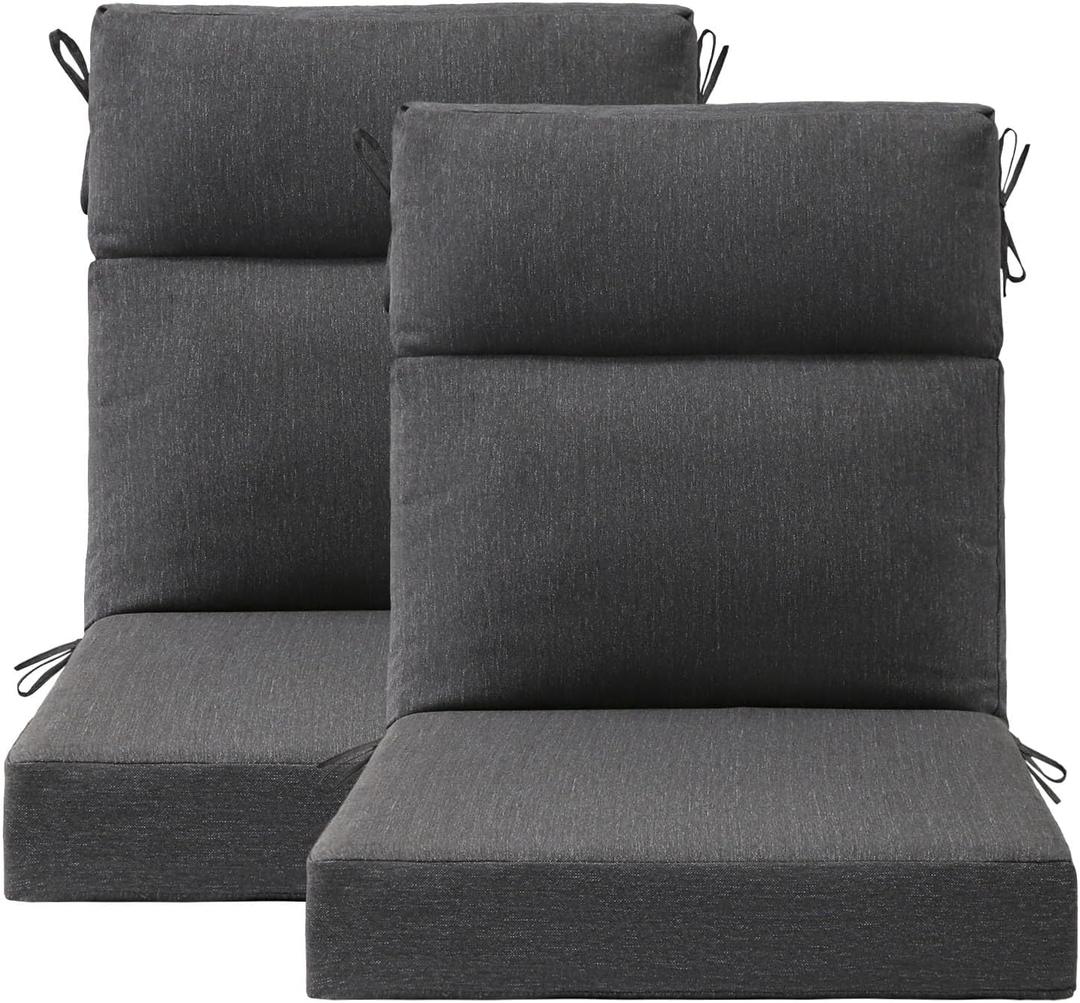Outdoor High Back Chair Cushion Seat Pads, 2-Pack 44 x 21 Inch Water-Repellent & Fade-Resistant Patio Furniture Cushions with Ties for Adirondack, Rocking Chairs, Charcoal