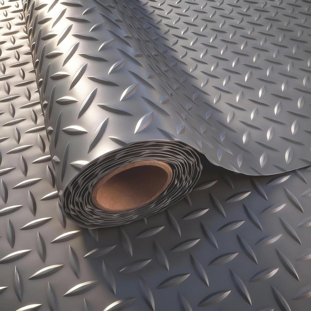 StellarStar 4x6 FT Garage Floor Mat, 2.8mm Thickened PVC Diamond Plate Garage Mat with 20PCS Tapes, Rubber Flooring Rolls for Under Car, Non-Slip Rubber Motorcycle Mat for Golf Cart, Trailer, Gray