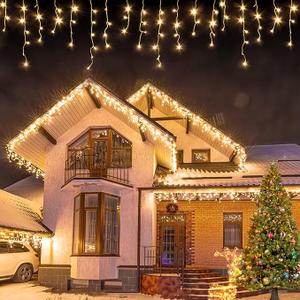 Icicle Christmas Lights Outdoor, 480 LED 39FT Icicle String Lights with 96 Drops 8 Modes and Timer, Twinkle Icicle Fairy Lights for House Patio Bedroom Wedding (Warm White)