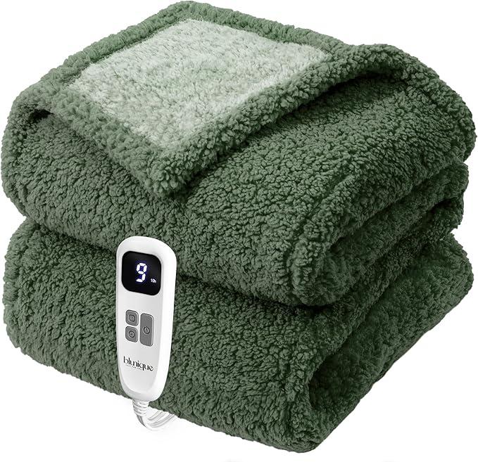 Heated Blanket Electric Blanket Full - Fast Heating Blanket Throw Double Sided Sherpa Ultra Soft Cozy with 10 Heating Levels & 2-10 Hours Auto Off, Mashine Washable, 72 x 84 Inches, Sage