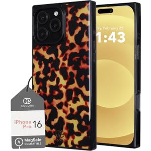 Cocomii - Rectangle Case Compatible with iPhone 16 Pro - Compatible with MagSafe, Tortoiseshell Pattern, Animal Print, Glossy, Magnetic Phone Case for iPhone 16 Pro 6.3 inch, Black/Amber