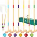ApudArmis 32In Six Player Croquet Set with Deluxe Premiun Pine Wooden Mallets,Colored Ball,Wickets,Stakes - Lawn Backyard Game Set for Adults/Teens/Family (Large Carry Bag Including)