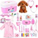 Girl Toys Doctor Kit for Toddlers 3-5 with Plush Dog, 39 PCS Kids Vet Play Set with Heartbeat Sound Stethoscope & Dress Up Toddler Doctor Costume & Hat, Pretend Play Pet Vet Toy for Girls Gifts