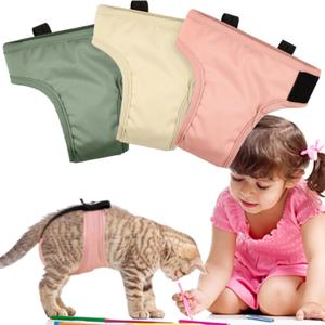 Cat Diapers 3 Pack with Good Absorbency for Female Cats Small& Male Cat Easy to Put on Adorable Diapers for Cats Secure Fit M