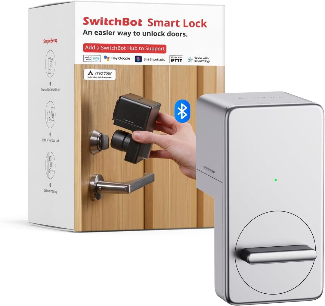 SwitchBot Smart Lock, Bluetooth Electronic Deadbolt, Keyless Entry Door Lock for Front Door, Compatible with WiFi Bridge (Sold Separately), Fits Your Existing Deadbolt,for Airbnb Vacation Rentals