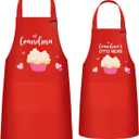 R HORSE 2Pcs Adults Kids Matching Apron Set Grandma and Me Adjustable Kitchen Apron with 2 Pockets Matching Gift for Grandma and Granddaughter Cooking Baking Painting Training Back to School Gifts
