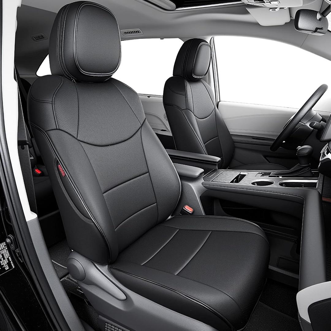 HKZ Sienna Seat Covers Custom Fit for Toyota Sienna 2021 2022 2023 2024 2025 2026 Limited,Platinum,2nd Row Captain Seats with Leg Rest,Full Coverage Leather Seat Protector,3-Row Full Set,Black