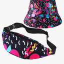 JenPen 2 Pcs 80s 90s Fanny Pack Bucket Hats Set for Men Women Retro Accessories for Summer Sports Party