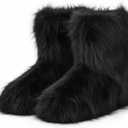 Faux Fur Boots for Women Furry Fuzzy Fluffy Boots Round Toe Mid-Calf Winter Snow Boots Comfortable Outdoor Flat Shoes (8.5, Black)