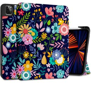 DONGKE Case for iPad Pro 11 inch (4th, 3rd, 2nd & 1st Gen) 2022 2021 2020 2018, Trifold Stand + Pencil Holder + Auto Wake/Sleep + Soft TPU Protective Stand Back Cover, Florals