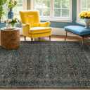 Washable Vintage 5x8 Living Room Rug, Dark Green Floral Area Rug for Bedroom Under Bed, Dining Room Under Small Dining Table, Office - Oriental Low Pile Non Slip & Stain Resistance (5x8 Dark Green)