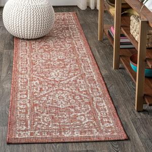 JONATHAN Y Boho Medallion Indoor Outdoor Runner Rug 2X8 Red/Taupe, Malta Textured Weave for Backyard, Patio, Porch, Easy-Cleaning, High Traffic, Pet-Friendly, Non-Shedding (SMB104A-28)