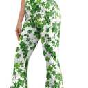 St Patricks Day Bell Bottoms Leggings for Womens, High Waisted Printed Flare Legging Plus Size Bell Bottoms Green Pants (M)