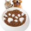 Slow Feeder Dog Bowls Ceramic, Non-Slip Slow Feeder Bowl for Small Medium Dogs & Cats, Puzzle Puppy Food Dish for Fast Eater (Medium(7.36in), White)