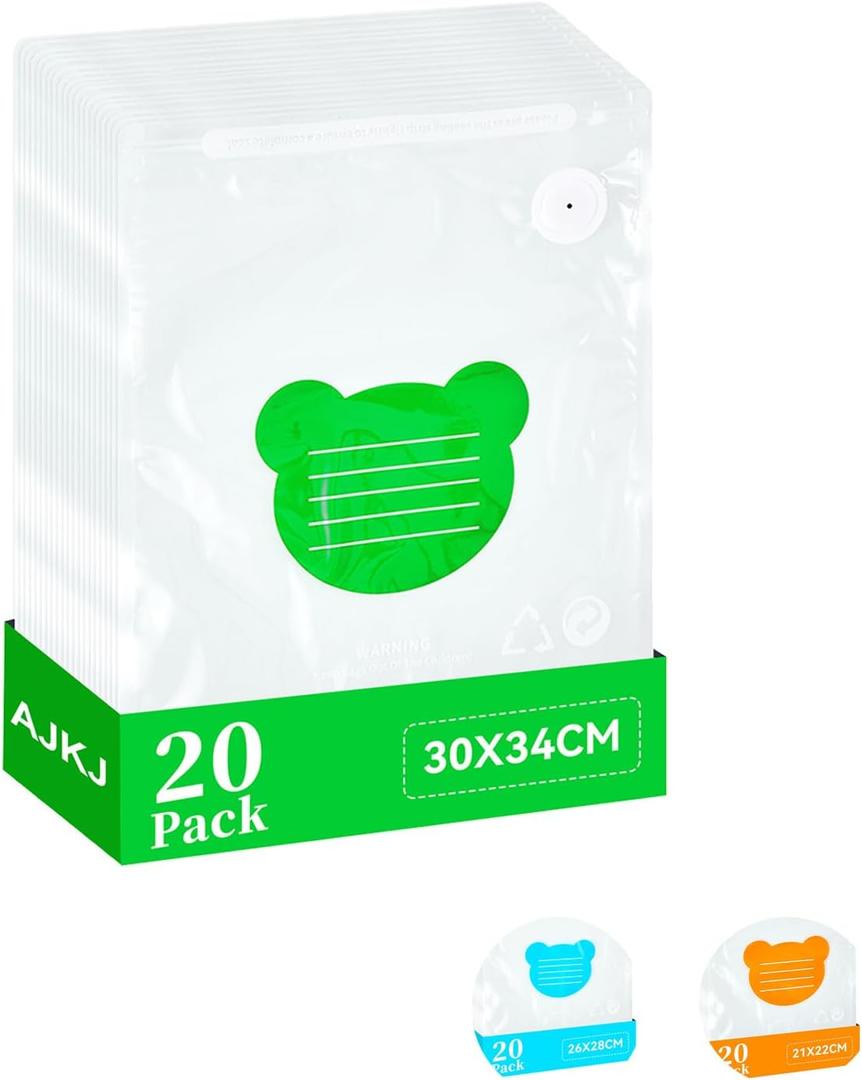 Vacuum Food Storage Bags - Reusable BPA Free Vacuum Sealer Bags - 20pcs Bags Only - 13.39x11.81in - Green