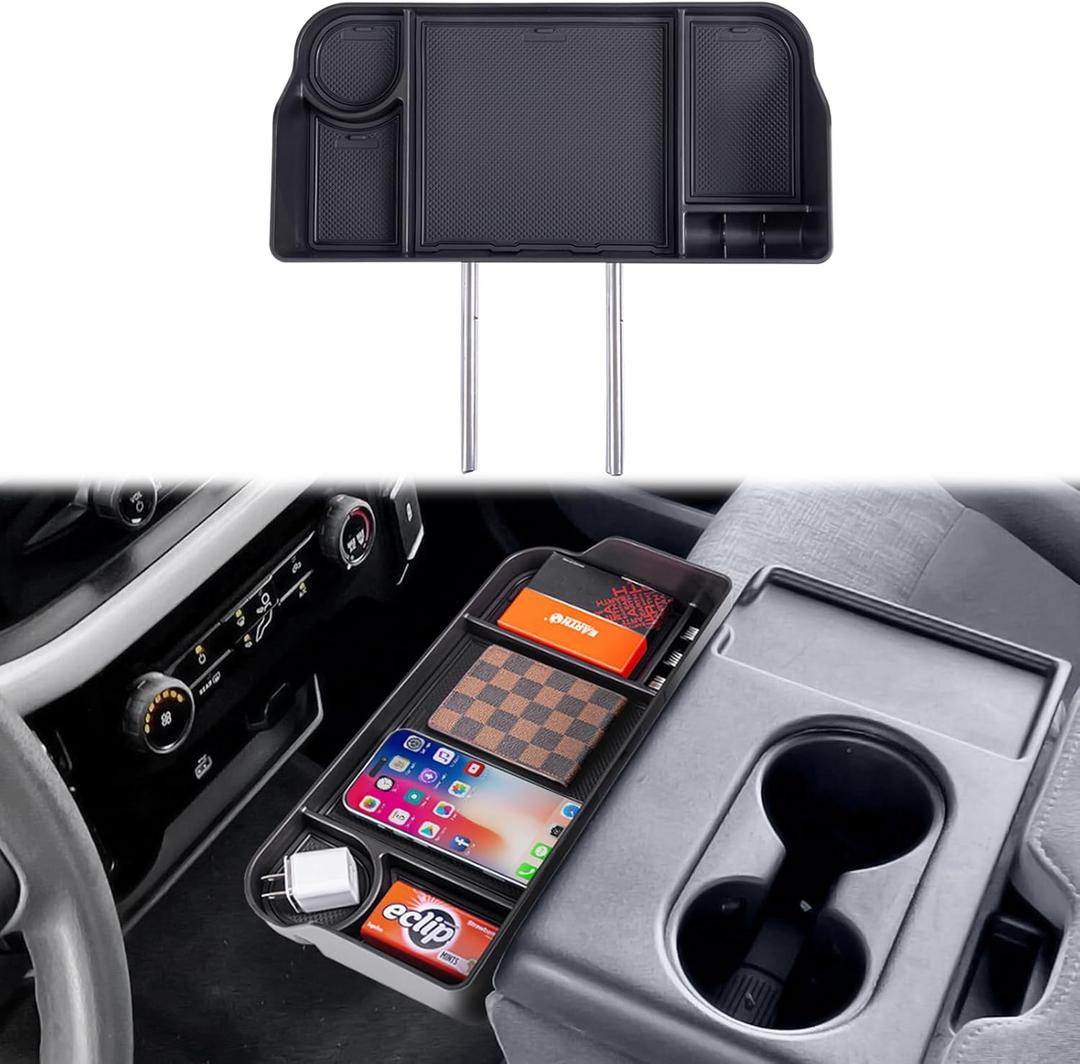PIMCAR Center Console Organizer for 2011-2024 2025 Ford F150 F250 F350 F450 F550 F650, Front Center Seat Headrest Organizer with Non-Slip Silicone Pad Super Duty Accessories (Jump Seat Console Only)