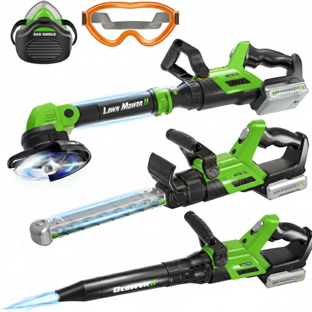 Kids Tool Set, 3 IN 1 Kids Power Garden Tools with Sounds & Lights, Toy Weed Wacker, Toy Leaf Blower and Hedge Trimmer, Outdoor Toys, Toy Tools, Christmas Birthday Gifts for Boys 3 4 5 6 7 8 Year Old