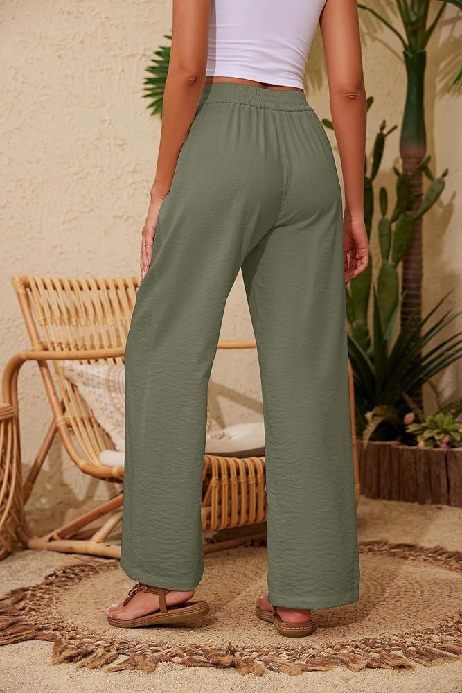SOLY HUX Women's Plus Size Palazzo Pants Elastic Waist Straight Leg Summer Casual Trousers Plain Army Green XLarge Plus