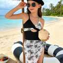 Girls' Swimwear One Piece Bathing Suits Tropical Twist Cross Tween Girls Swimsuits Size 7 with Cover Up Skirt Black
