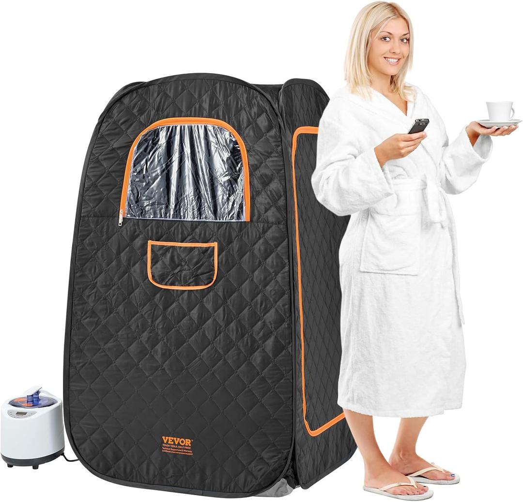 VEVOR Compact Portable Steam Sauna Tent, 1200W Sauna with Chair & Storage Bag, Home Sauna Tent for Detox Relaxation, Time & Temperature Remote Control Personal Sauna for Home, 2.6x 2.6x 4.3