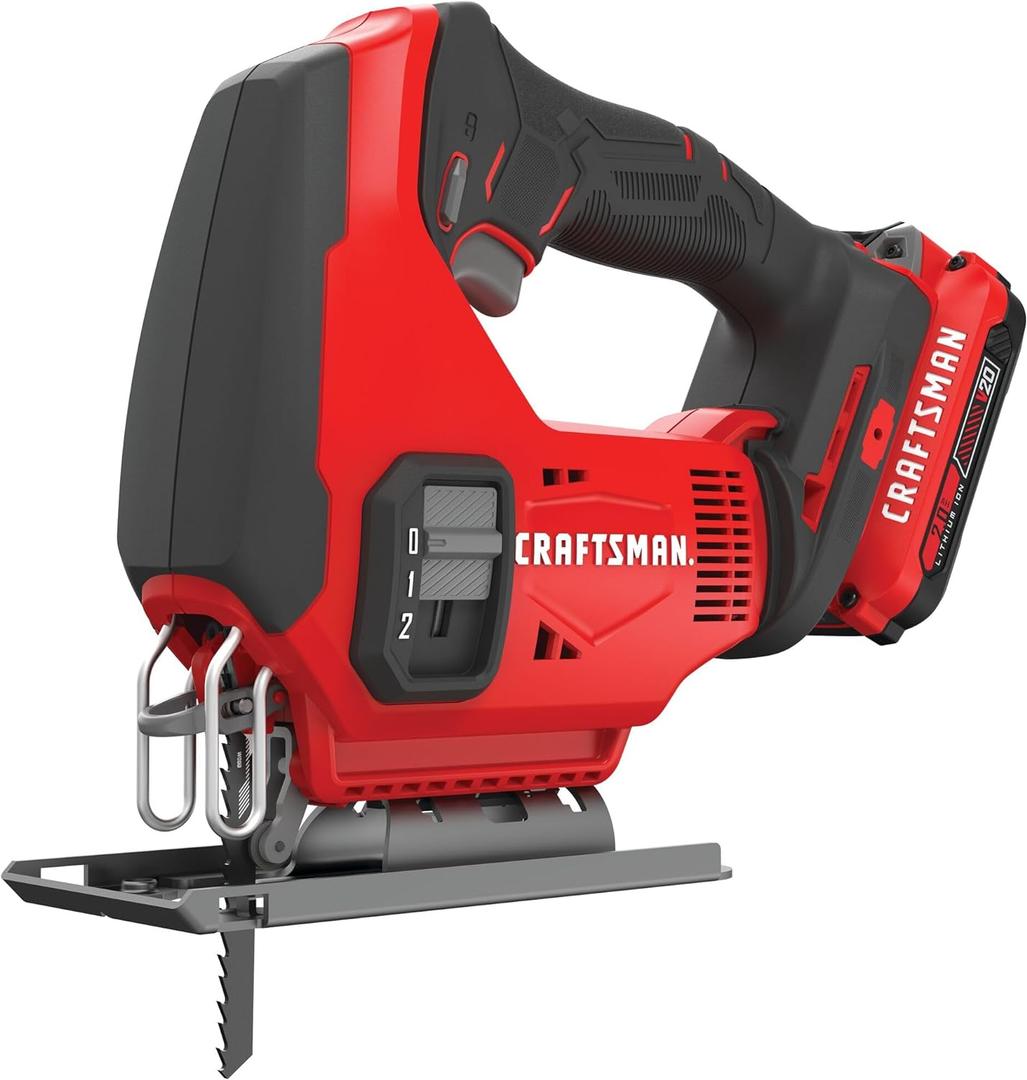 CRAFTSMAN V20 Cordless Jig Saw Kit, 3 Orbital Settings, Up to 2,500 SPM, Battery and Charger Included (CMCS600D1)