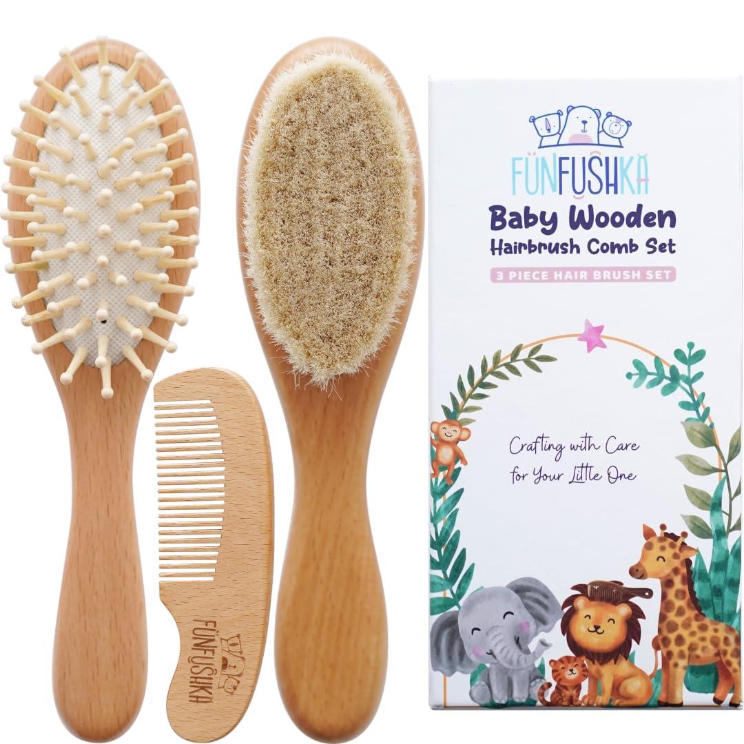 Baby Hair Brush Set for Newborns & Toddlers - Baby Brush and Comb Set - Ultra Soft Goat Hair Bristles, Perfect for Cradle Cap, Newborn Showers & Registries Gift, Comb Brush for Girls & Boys