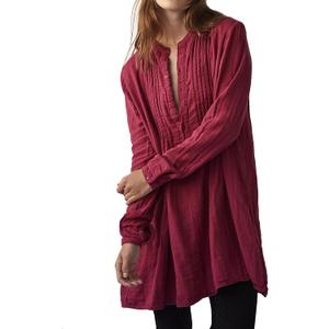 R.Vivimos Women's Tunic Dress Fall Cotton Button Down Long Sleeves Casual Mini Shirt Dress (X-Large, Burgundy)