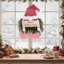 Knitgrip Christmas Lighted Wreath Gnome Xmas Gnome Door Wreath Artificial Santa Xmas Hanging Sign for Door Window Wall Decorations Farmhouse Christmas Home Decor(Pink)