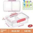 4 Pack Plastic Snack Containers with Lids, 2 Compartment Food Container for Kids Snack Box, Travel Bento Lunch Containers with forks for Fruits/Candies, Divided Food Storage Containers for School