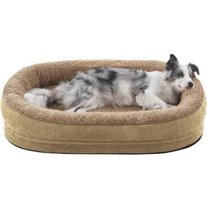 JOEJOY Orthopedic Dog Beds Large Sized Dog, Egg-Crate Memory Foam Pet Couch Bed with Bolster Sides, Waterproof Lining, Removable Washable Cover & Non-Slip Bottom, Light Brown