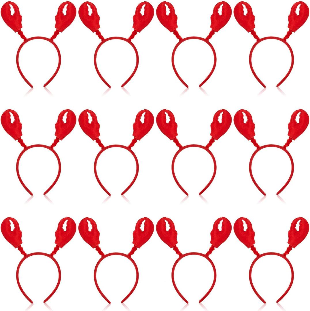 Crowye 12 Pcs Lobster Crab Headbands Red Claws Headwear Adults Ocean Costume Hats for Halloween Cosplay Summer Lobster Party