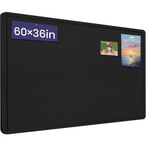 Large Bulletin Board - 60 X 36 inches Cork Board with 30 Pushpin, 5' x 3' Cork Board for Walls Pin Board, Self-Adhesive Felt Board Vision Board Foldable Photo Board for Wall - Black