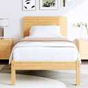 14in High Solid Bamboo Wood Platform Twin Size Bed Frame with Headboard, Reinforced Heavy Duty Metal Slats, Noise Free, No Box Spring Needed, Easy Assembly (Natural)