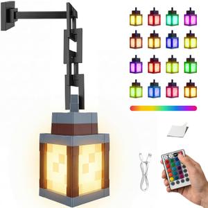 Pixelated Lantern Night Light with Timer 16 Color RGB Pixel Lantern Lamp Rechargeable Retro Pixel Decor Light with Remote & Touch Control, Hanging or Tabletop for Bedroom Desk Gaming Room Decor Gift