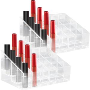 LOGJAM 2 Pcs Acrylic Perfume Organizer, 24 Slots Clear Lipstick Lip gloss Holder, Cosmetic Case For Lip Gloss Brushes Bottles