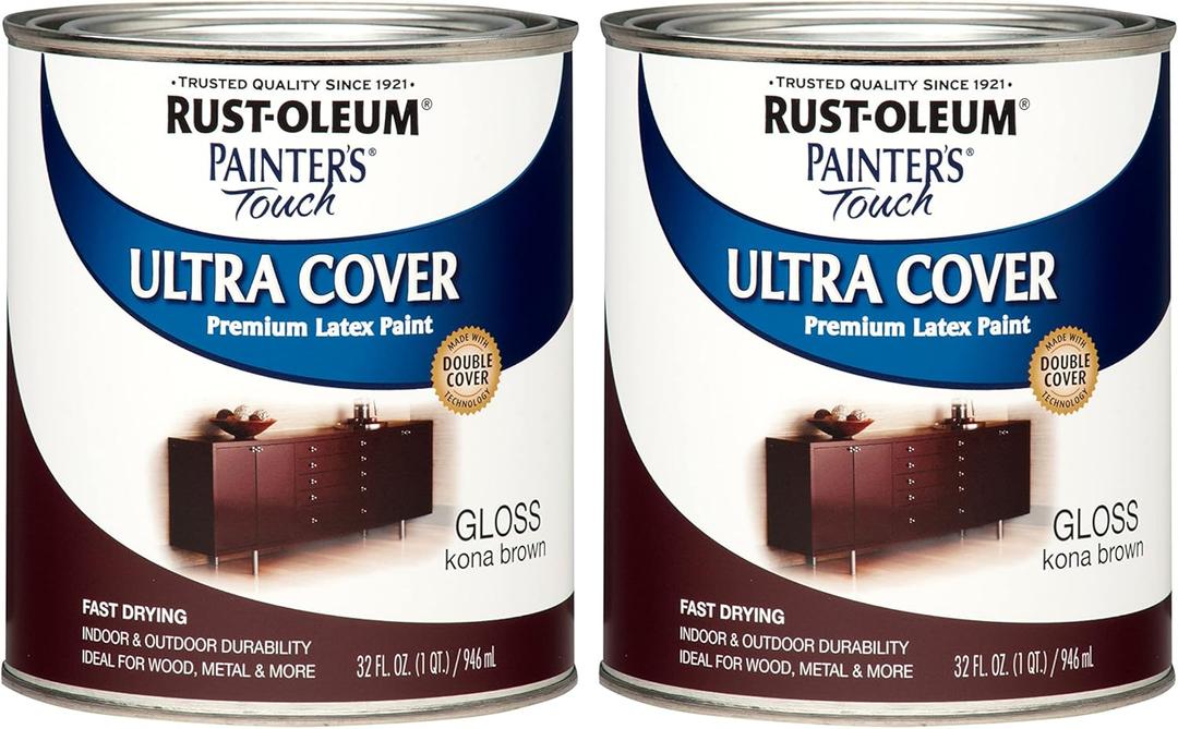 Rust-Oleum 1977502-2PK Painter's Touch Latex Paint, Quart, Gloss Kona Brown, 2 Pack