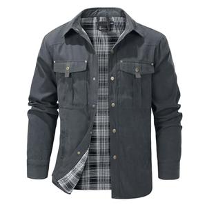 Flygo Mens Flannel Lined Shirt Jacket Lightweight Snap Button Western Jacket Rugged Outdoor Cowboy Shirts Jackets(Grey-XL)